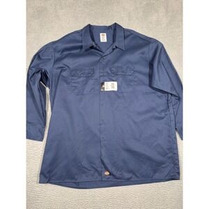 Dickies Work Shirt Long Sleeve Blue 3XL Men's Workwear Button Up